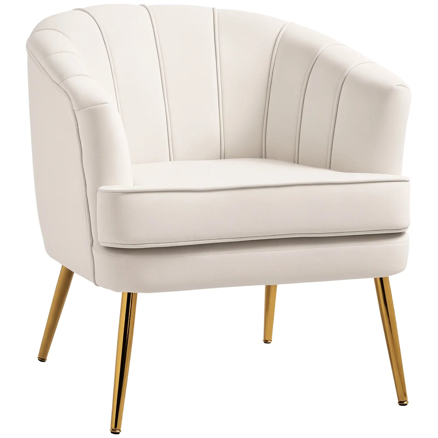 Modern Fabric Armchair, Gold Metal Legs, 32in, Cream White Accent Chairs at Gallery Canada