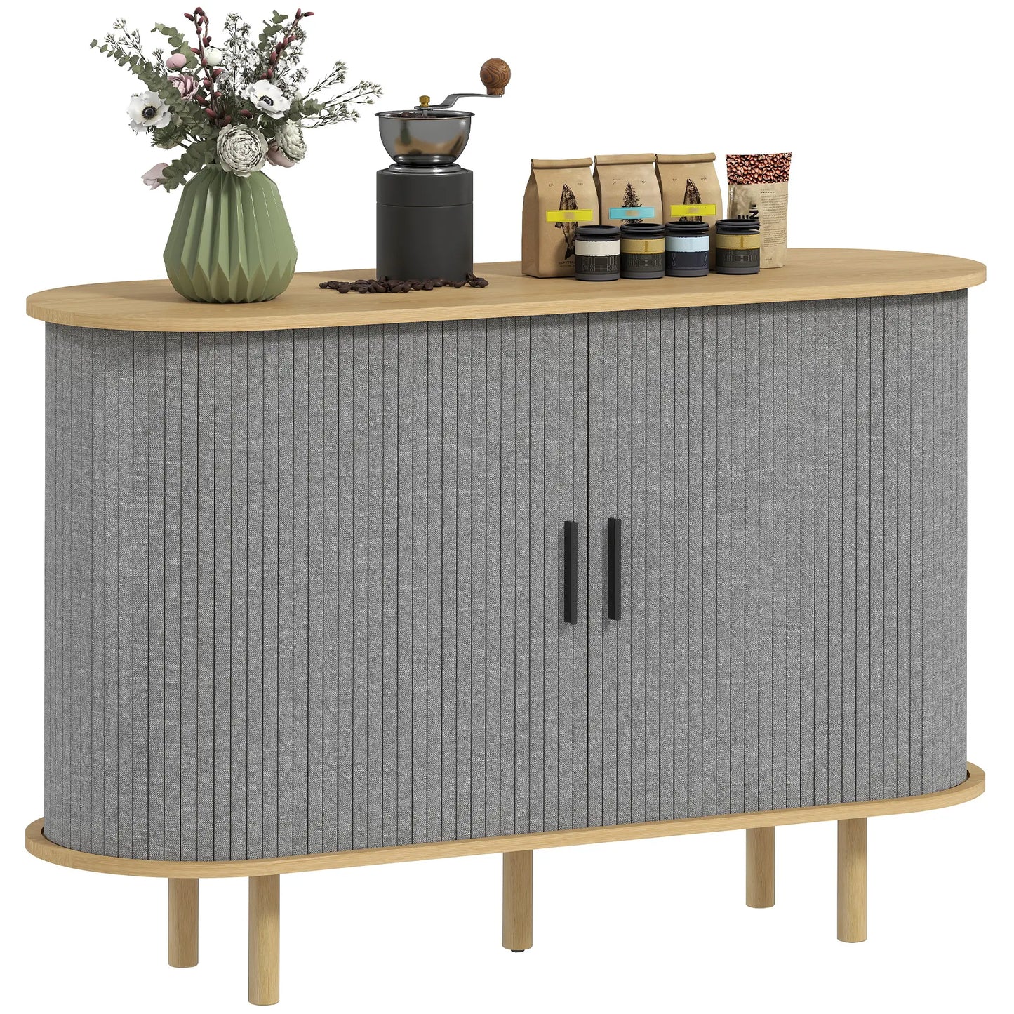 47" Buffet Cabinet, Tambour Sliding Doors, Fluted Sideboard, Grey Bar Cabinets at Gallery Canada