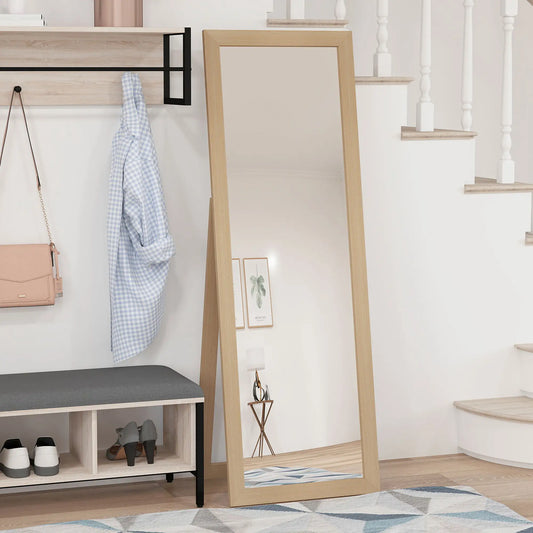 58" x 20" Floor Standing Mirror, Full Body, Oak Full Length Mirrors Oak at Gallery Canada