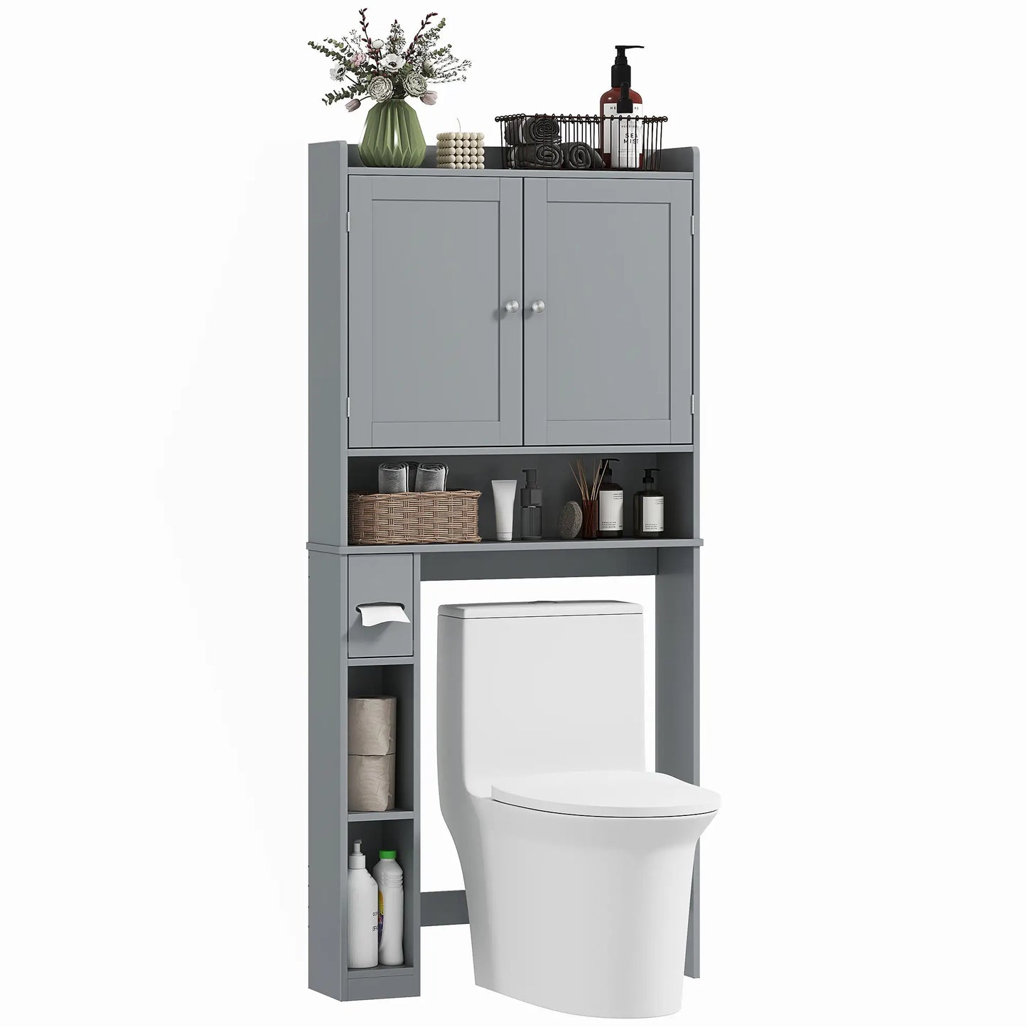 Over Toilet Storage Cabinet, 2 Doors, Toilet Paper Holder, Grey Bathroom Cabinets at Gallery Canada