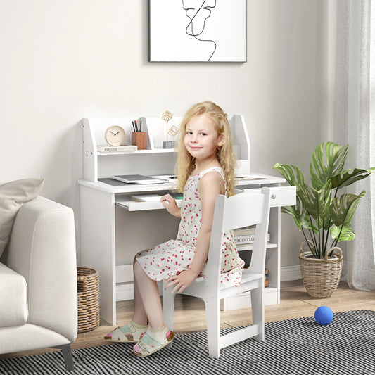 Ensemble Bureau et Chaise pour Enfants, Table d'Étude pour 5-8 Ans, Blanc