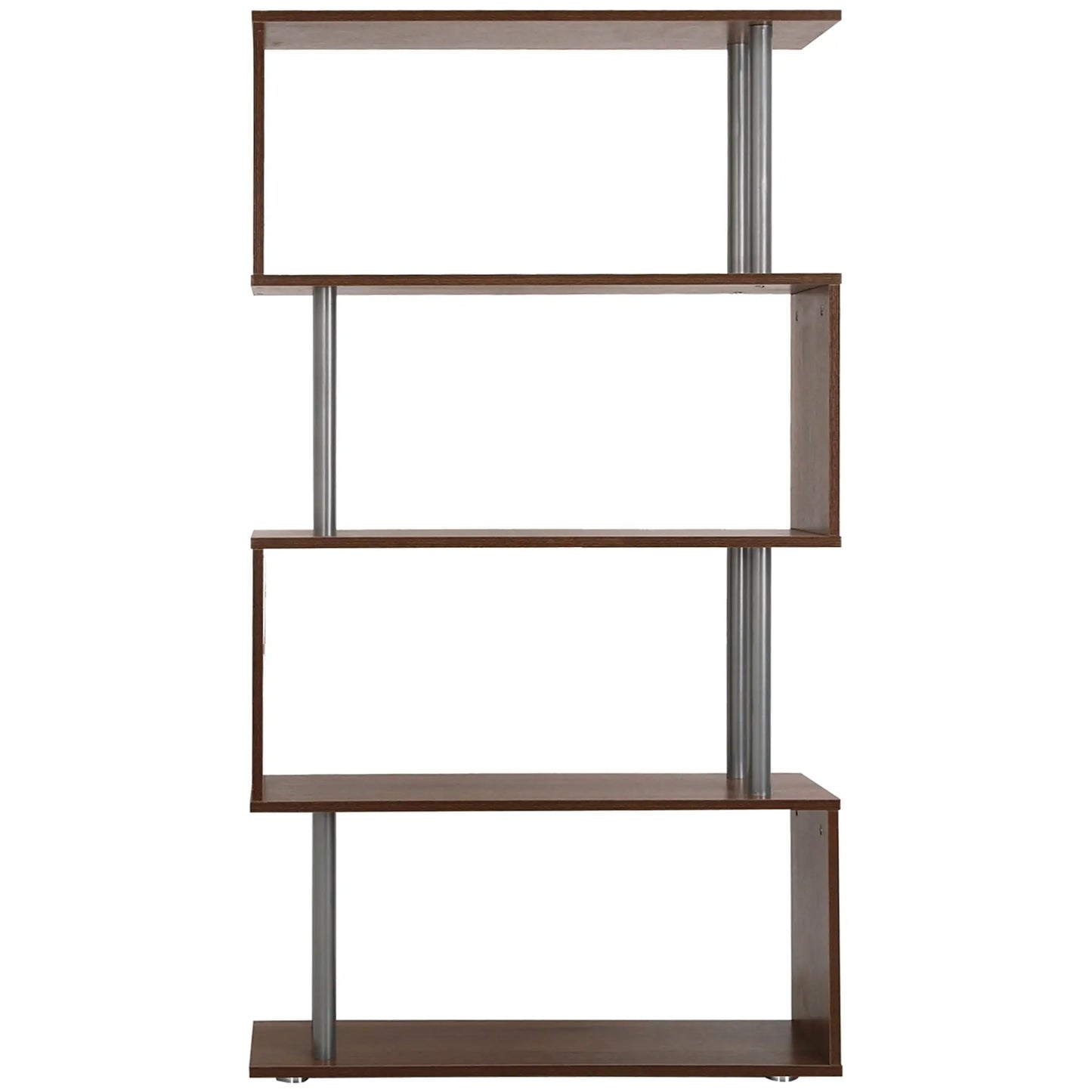 5-Tier Geometric Wooden Bookcase, S-Shaped Storage, Walnut Display Bookshelves at Gallery Canada