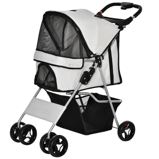 Pet Stroller Foldable Carrier for Cat, Dog and More 4 Wheels Travel Jogger with Cup Holder, Storage Basket, 360 ° swiveling front wheels, Easy Fold, Grey - Gallery Canada
