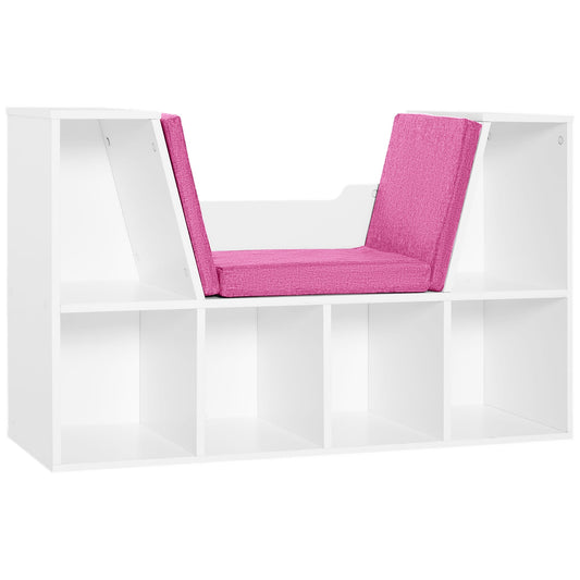 6-Cubby Kids Bookcase w/ Cushioned Seat Reading Nook Storage Organizer Cabinet Shelf Children Bedroom Decor Room White/Pink - Gallery Canada