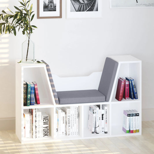 6-Cubby Bookcase with Seat Cushion, Cube Storage Shelf, Grey Small Bookshelves White and Grey at Gallery Canada