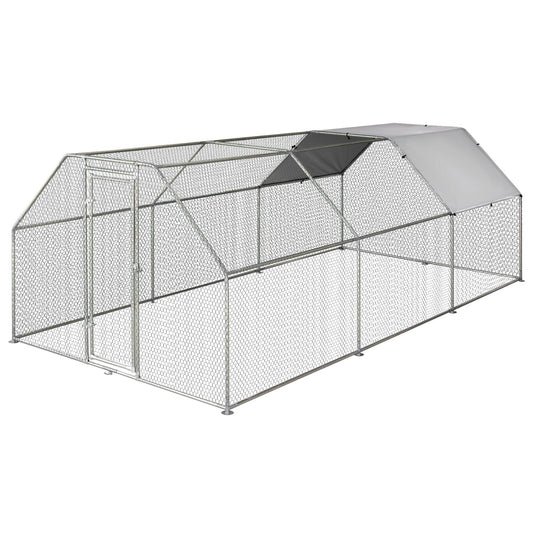 9.2' x 18.7' Metal Chicken Coop, Galvanized Walk-in Hen House, Poultry Cage Outdoor Backyard with Waterproof UV-Protection Cover for Rabbits, Ducks at Gallery Canada