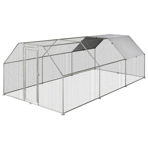 9.2' x 18.7' Metal Chicken Coop, Galvanized Walk-in Hen House, Poultry Cage Outdoor Backyard with Waterproof UV-Protection Cover for Rabbits, Ducks