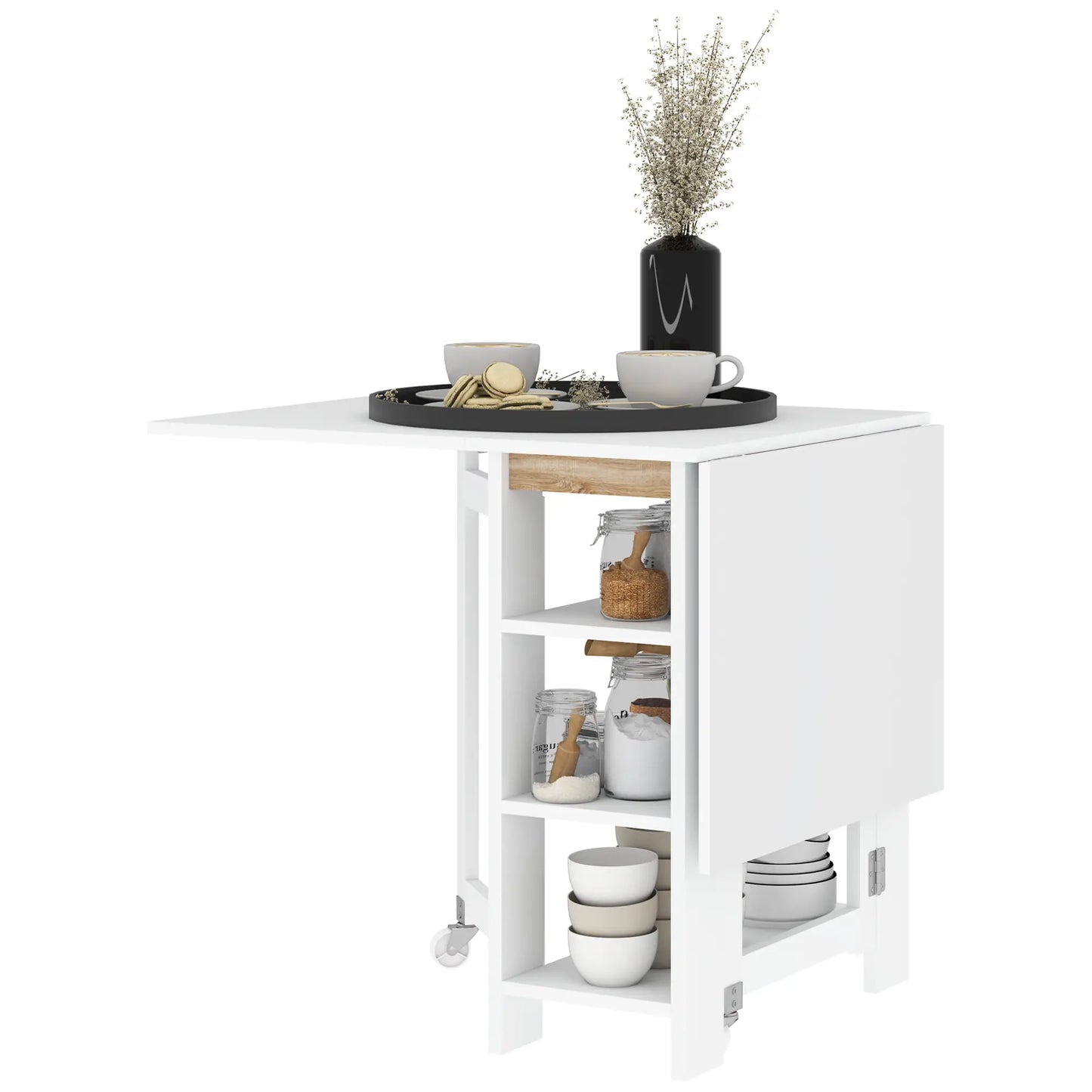Folding Dining Table with Storage, Drop Leaf Kitchen Table for Small Spaces, White Bar Tables & Dining Tables at Gallery Canada