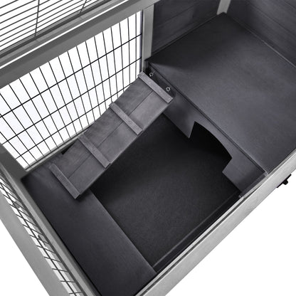 Wooden Indoor Rabbit Hutch Elevated Bunny Cage Habitat with Enclosed Run with Wheels, Ideal for Rabbits and Guinea Pigs, Grey at Gallery Canada