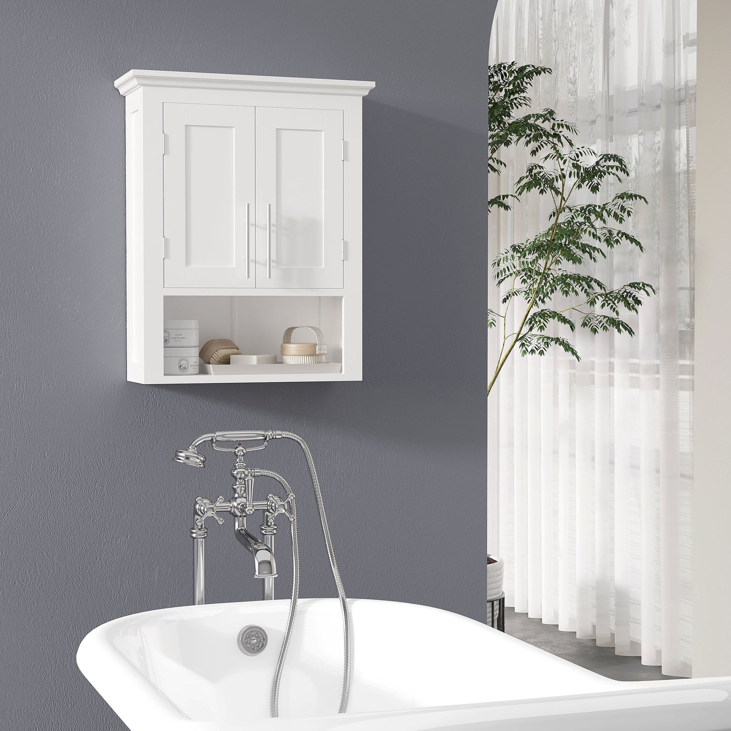 Bathroom Wall Cabinet, Medicine Cabinet, Over Toilet Storage Cabinet with Shelf for Living Room and Entryway, White at Gallery Canada