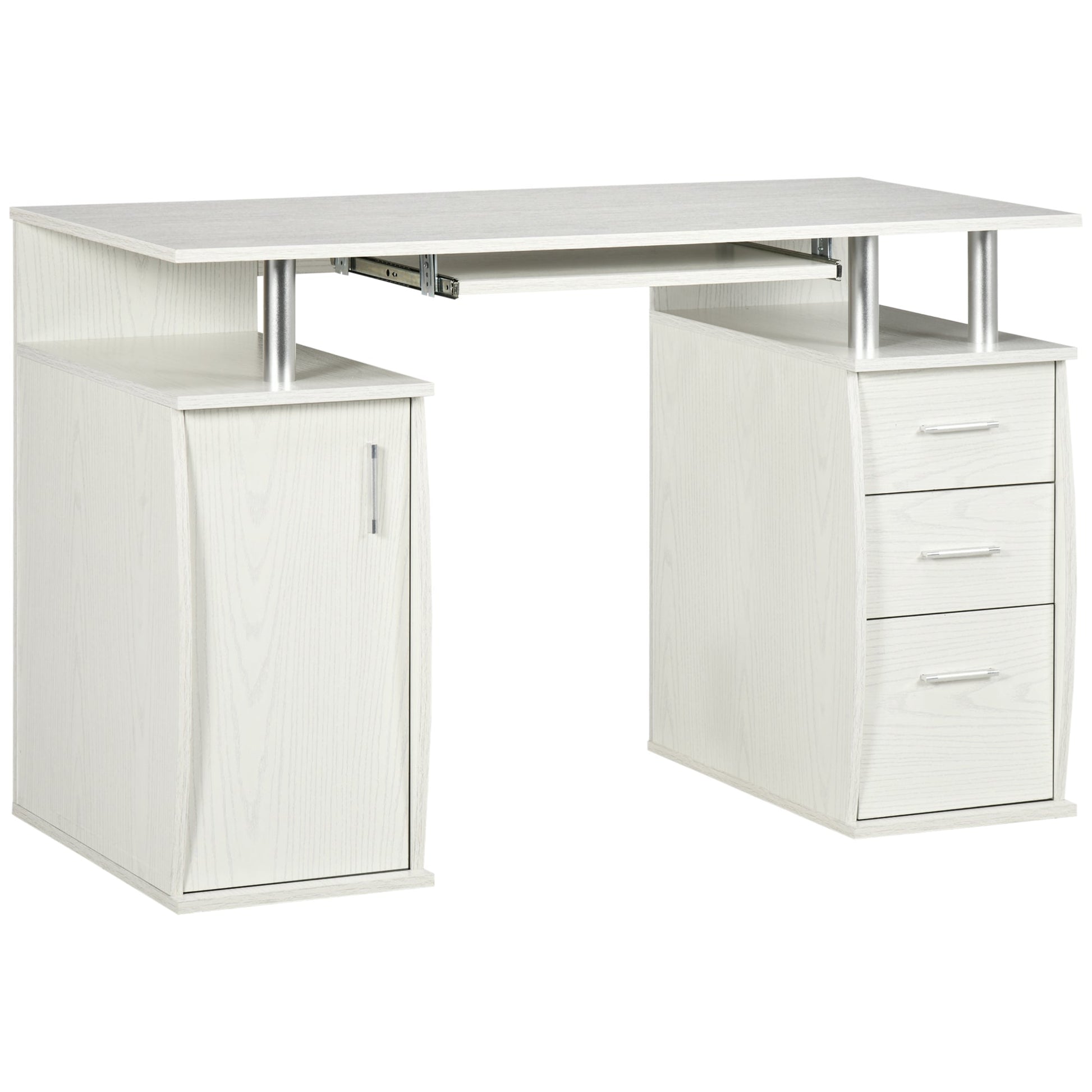 47" Computer Desk with Keyboard Tray and Storage Drawers, Home Office Workstation Table with Storage Shelves, White - Gallery Canada