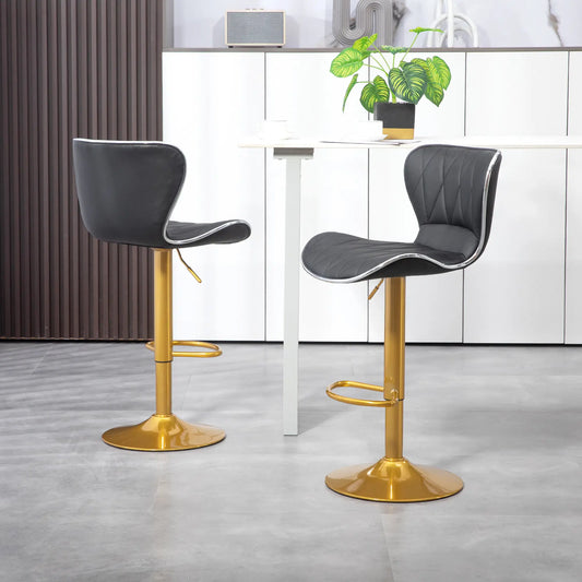 Adjustable Swivel Bar Stools, Set Of 2, PU Leather Bar Stools Black, Gold at Gallery Canada