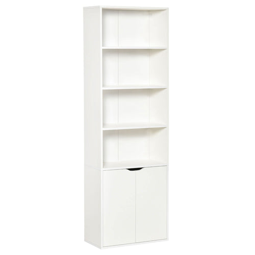 4-Tier Open Bookshelf with Doors Modern Home Office Bookcase Storage Cabinet for Living Room Bathroom Study, White