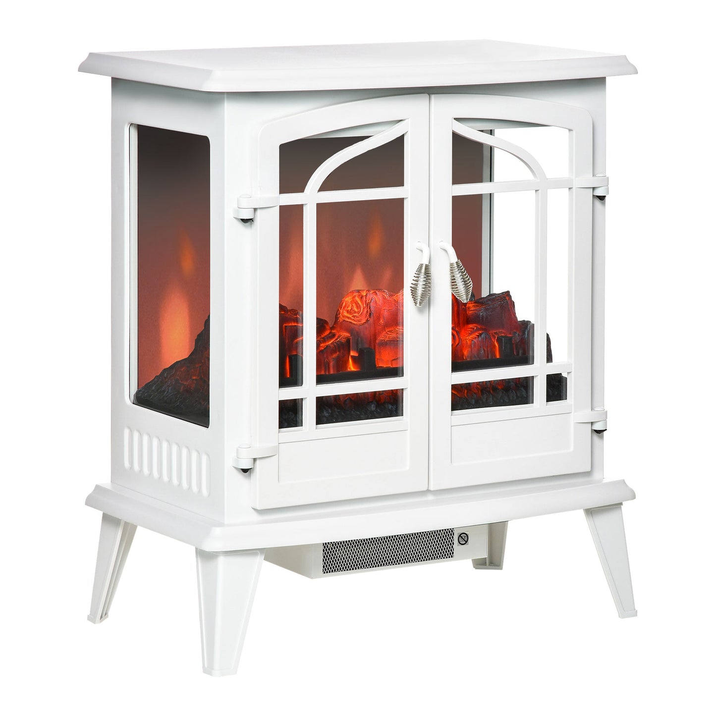 Electric Fireplace Stove, Freestanding Indoor Heater with Realistic Flame Effect, Adjustable Temperature and Overheat Protection, White at Gallery Canada