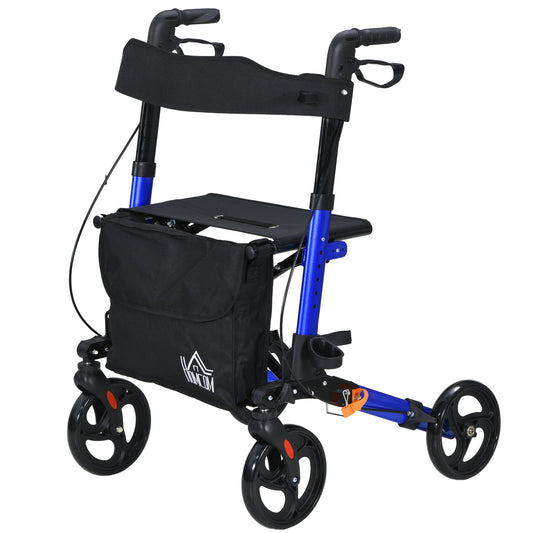Rollator for Seniors with Seat, Back, Cane Holder, Aluminium Folding Rolling Walker with Adjustable Handle, Bag, Blue - Gallery Canada