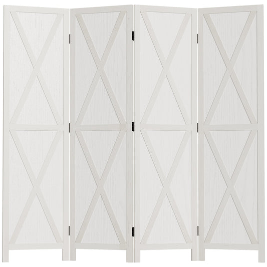 4-panel Wall Partition Farmhouse Room Separator with Foldable Design Wooden Frame 5.6FT, White - Gallery Canada