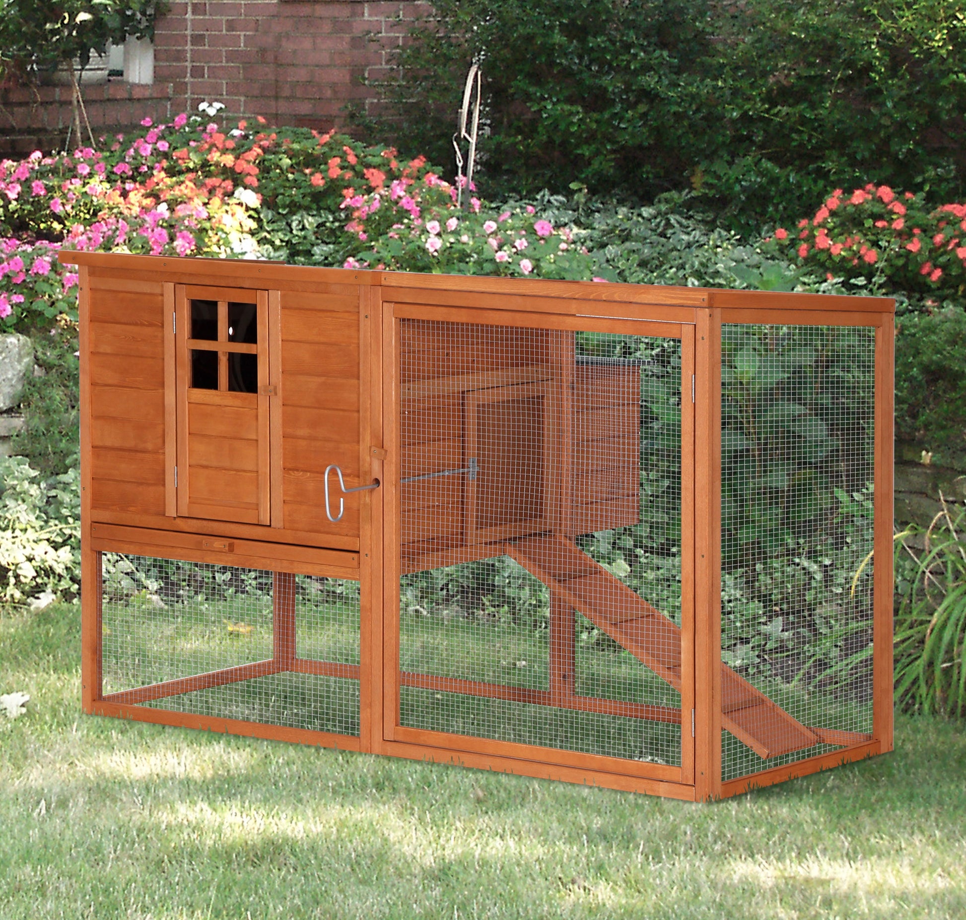 66" Chicken Coop Wooden Hen House Rabbit Hutch Poultry Cage Pen Backyard with Nesting Box and Outdoor Run at Gallery Canada