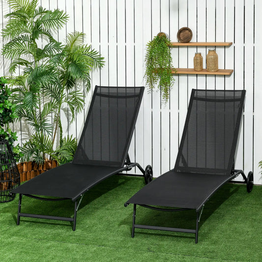 2PCs Lounge Chairs with Wheels, 5-Level Adjustable Backrest, White Lounger Chairs Black at Gallery Canada