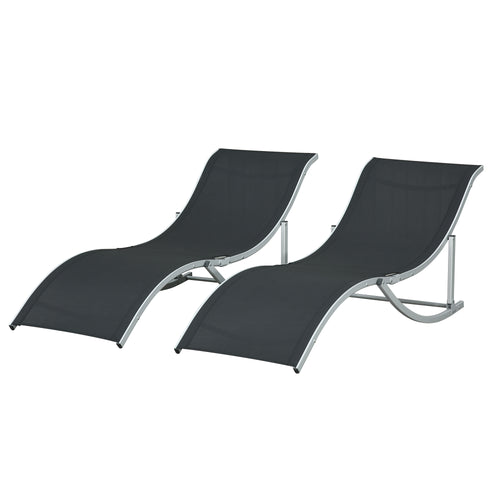 Pool Chaise Lounge Chairs Set of 2, S-shaped Foldable Outdoor Chaise Lounge Chair Reclining for Patio Beach Garden With 264lbs Weight Capacity, Black