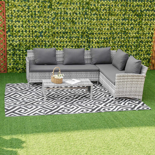 Reversible Outdoor RV Rug, Patio Floor Mat, 6' x 9', Black & White Outdoor Reversible Rugs Black, White at Gallery Canada