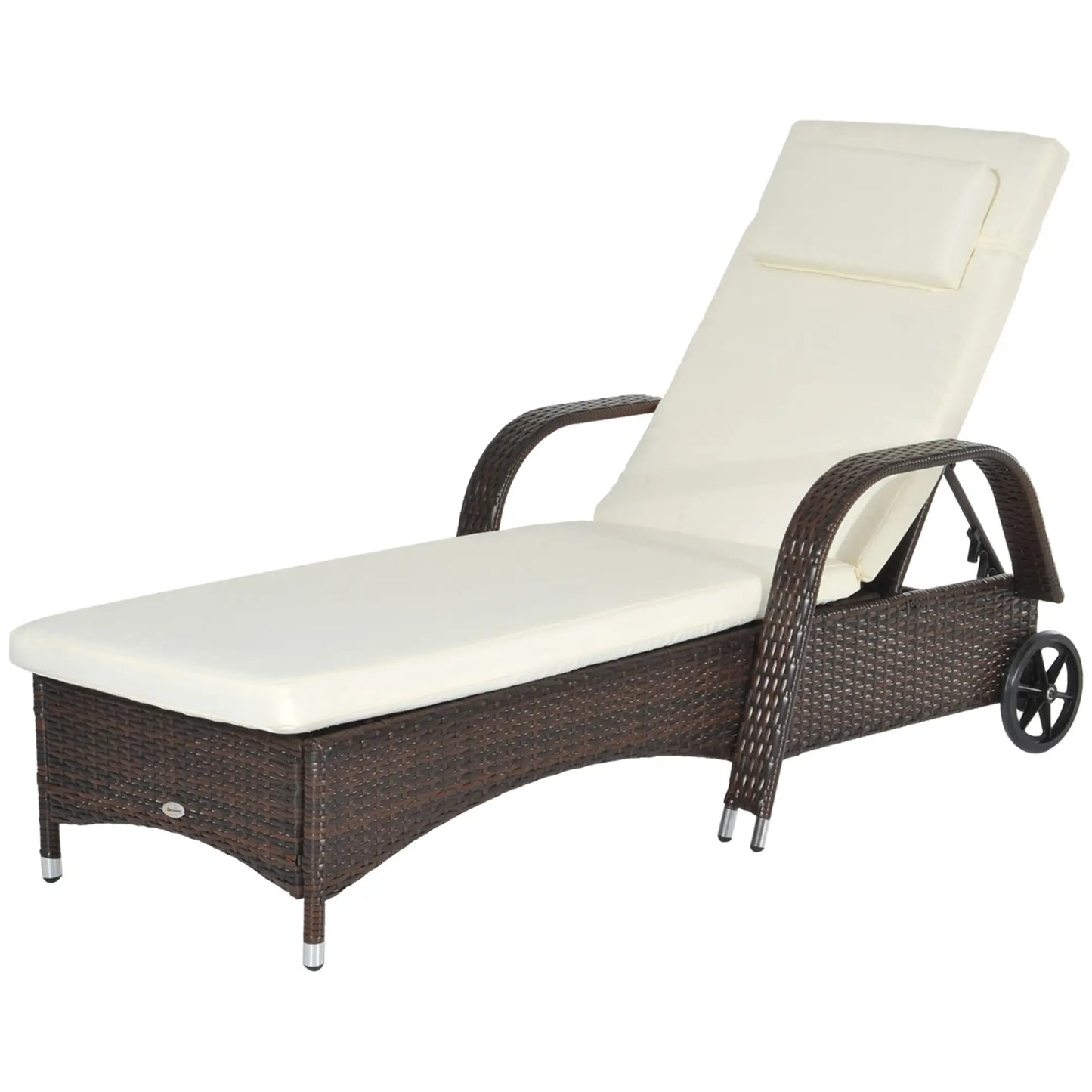 Chaise longue en osier, transat d'extérieur en rotin PE, dossier réglable, mélange marron crème blanc, marron crème blanc