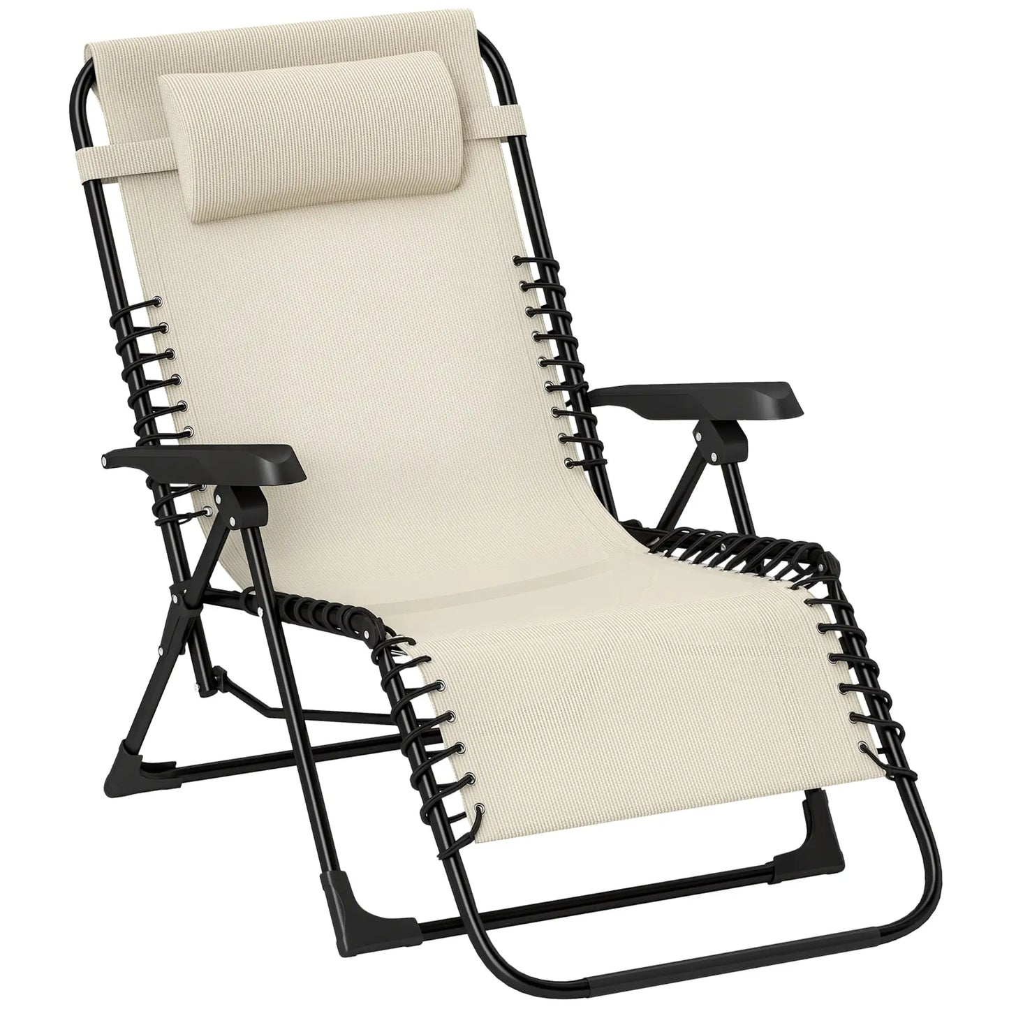 Folding Zero Gravity Chair, 5-Position Adjustable Outdoor Recliner, Beige Lounger Chairs at Gallery Canada