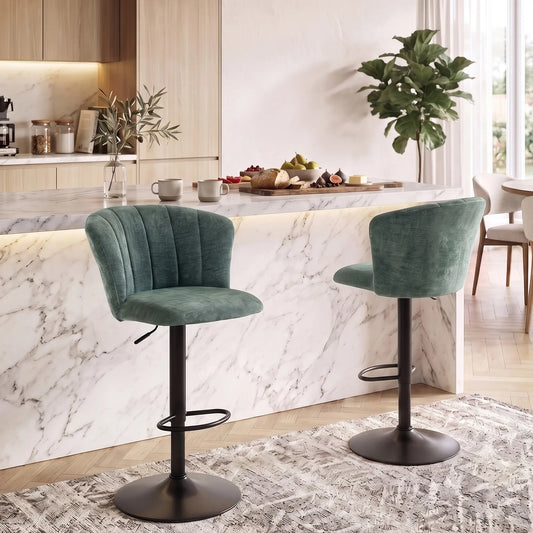 Bar Stools Set of 2 with Back, Footrest, Chenille, Dark Green Bar Stools Multi Colour at Gallery Canada