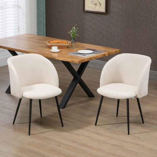 Dining Chairs Set Of 2, Sherpa Fleece Upholstered, Cream White Dining Chairs Cream White, Black at Gallery Canada