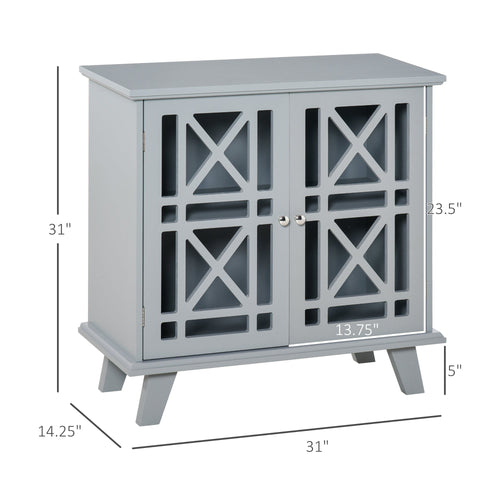 Storage Cabinet with Fretwork Doors and Shelf, Modern Freestanding Sideboard, Buffet, Grey