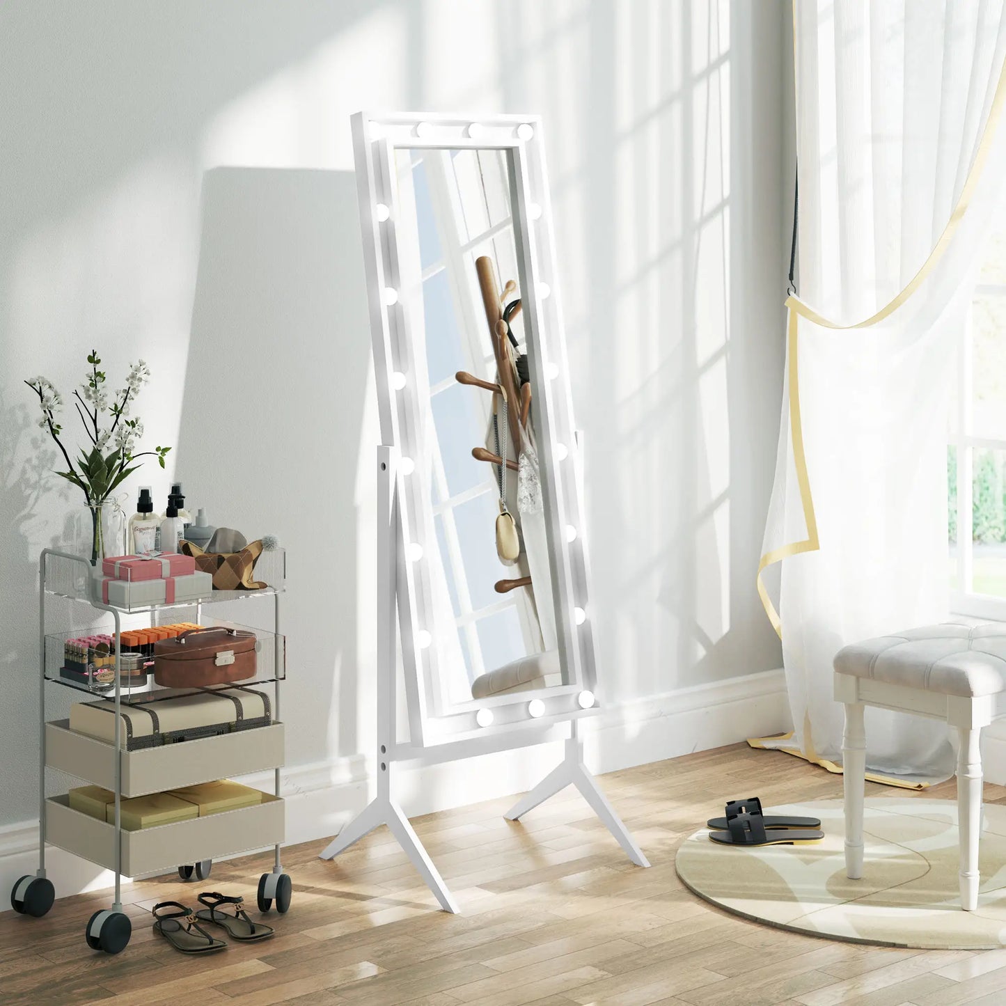 60" x 18" Free Standing Mirror with Lights, Adjustable Angles, White Full Length Mirrors at Gallery Canada