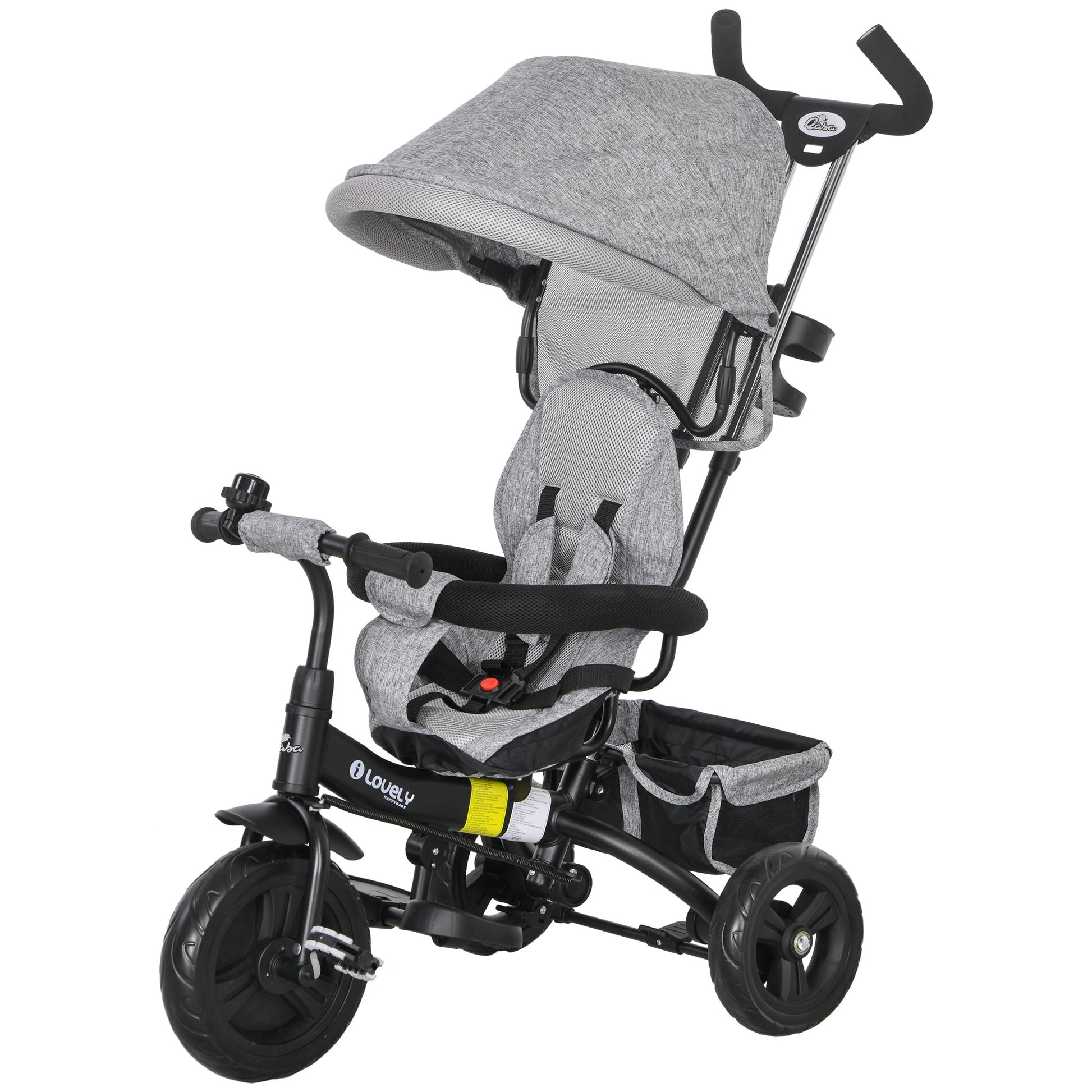 4 in 1 Toddler Tricycle Stroller with Basket, Canopy, 5-point Safety Harness, for 12-60 Months, Grey at Gallery Canada