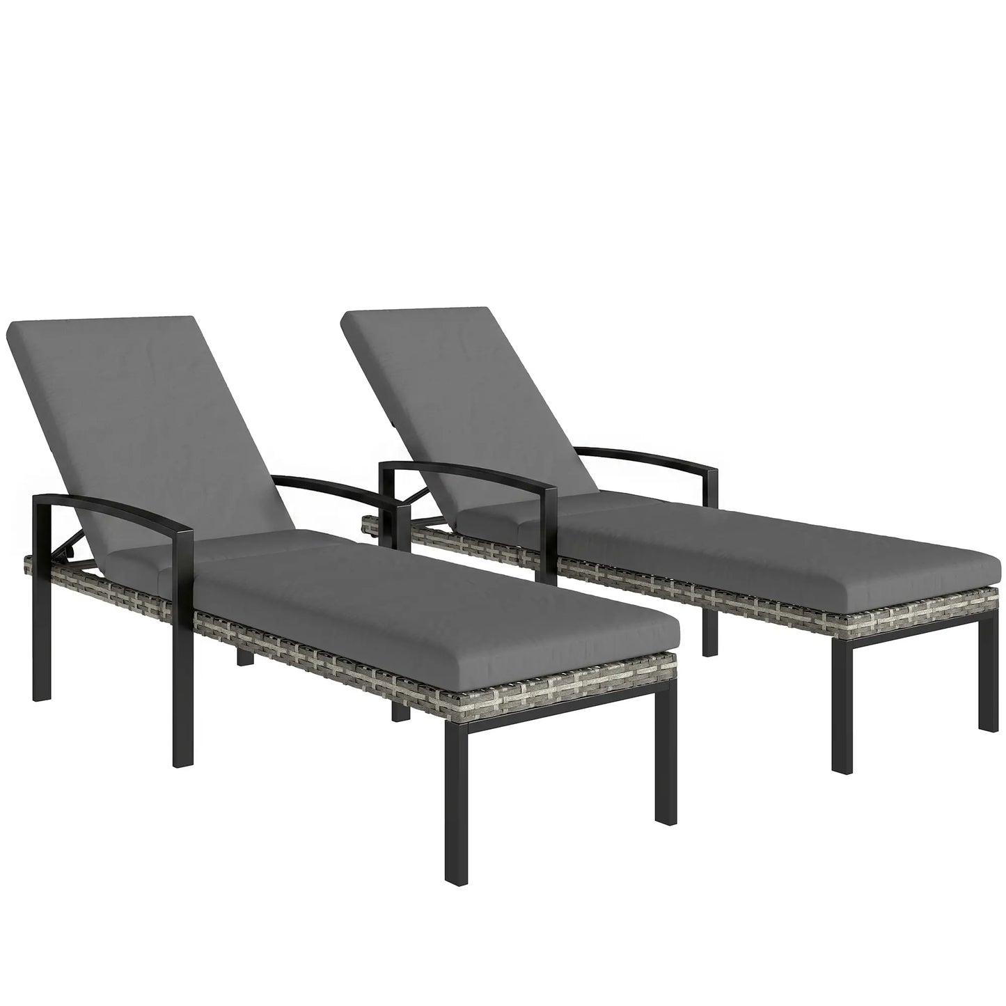 Outdoor Chaise Lounge Chairs, Set of 2 Wicker Patio Chairs, 5-Level Adjustable Backrest Wicker Chaise Loungers at Gallery Canada