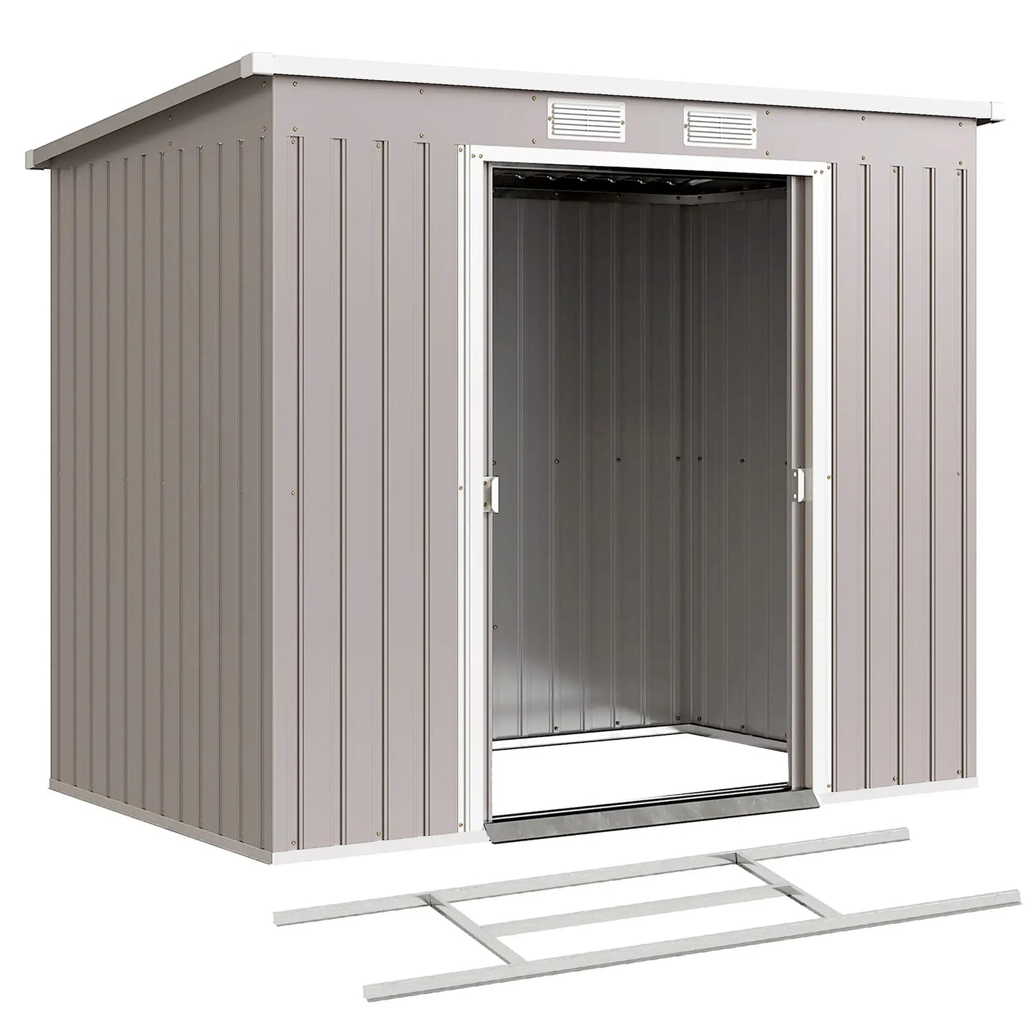 7' x 4' Galvanized Steel Garden Shed, Foundation Kit, Grey Sheds at Gallery Canada