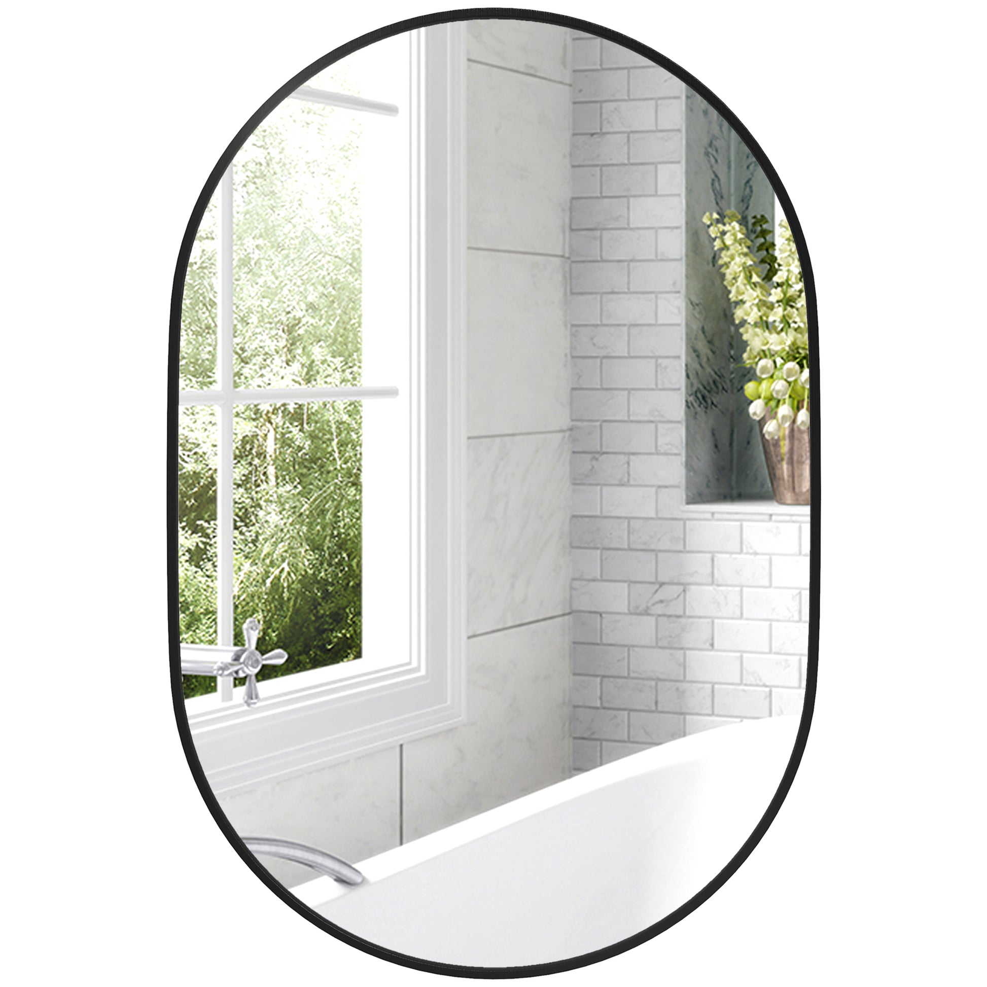 Bathroom Mirror for Vanity, Oval Wall Mirror with Aluminium Frame, 24" x 35" - Gallery Canada