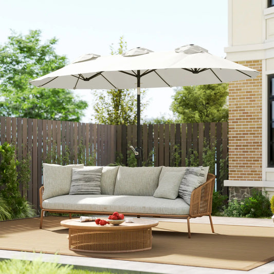 Parapluie de patio double face 9.7', inclinaison par manivelle, évents, blanc crème