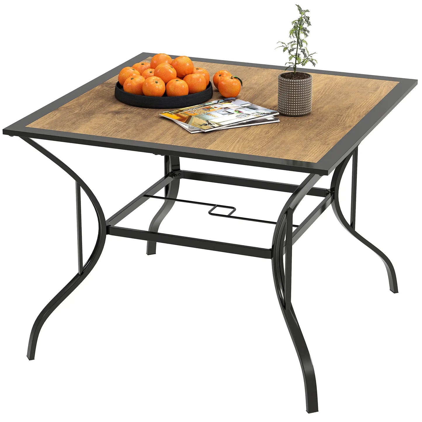 37" Square Outdoor Dining Table for 4, Plastic Board Tabletop, Mixed Brown, Brown Patio Side Tables at Gallery Canada
