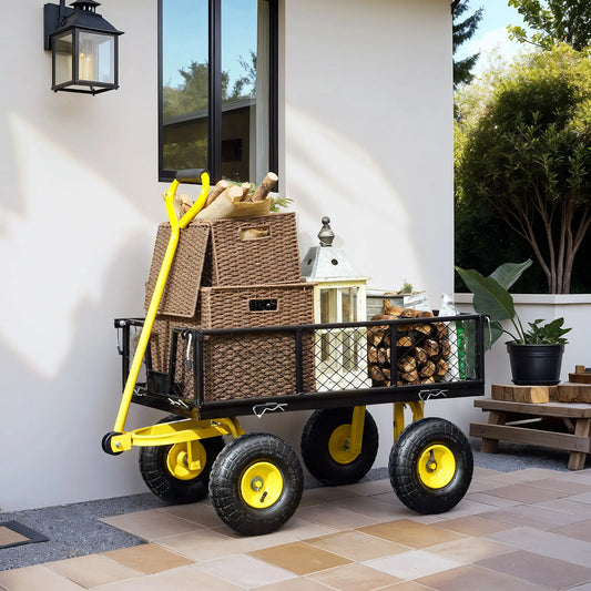 Steel Garden Cart, Utility Wagon, Removable Sides, 10" Wheels, 440lbs Capacity Folding Garden Carts Black and Yellow at Gallery Canada