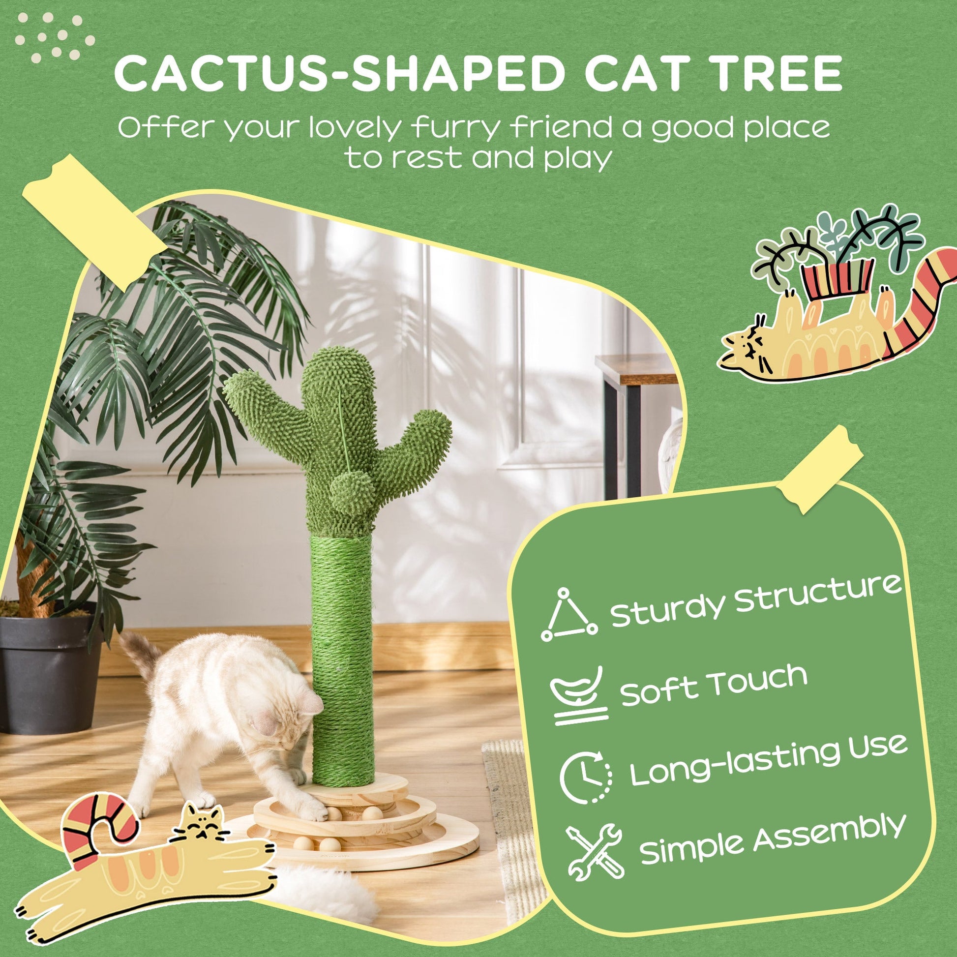 Cat Scratching Post, Cute Cactus Scratching Post, Nature Sisal Cat Scratcher with Ball Toys for Indoor Cats at Gallery Canada