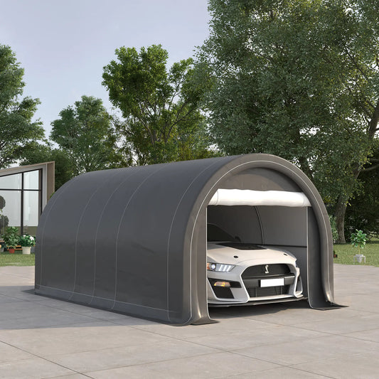 10' x 16' Heavy Duty Carport Tent, Zippered Door, PE Cover, Grey Car Shelters Grey at Gallery Canada