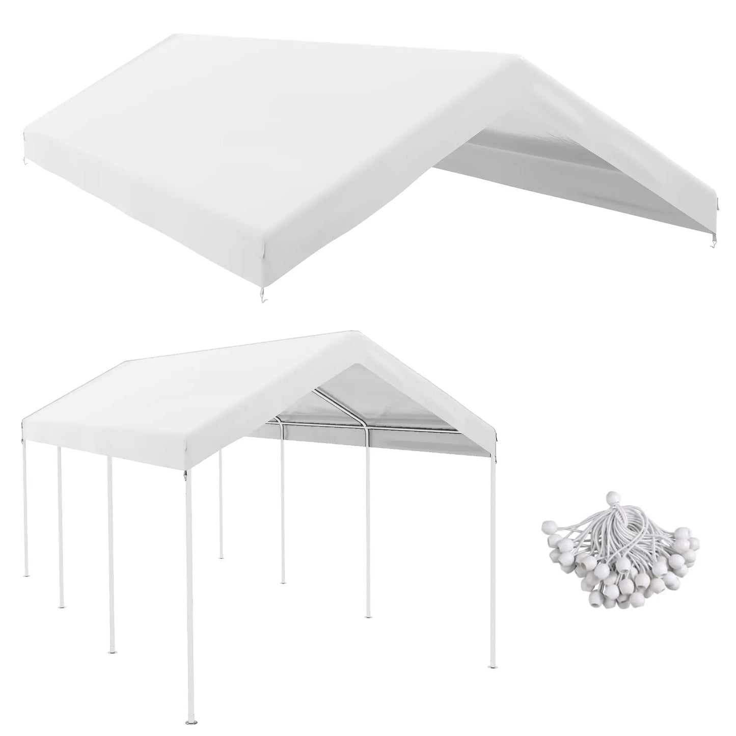 10 x 20ft Carport Canopy, UV Resistant, Ball Bungee Cords, White Gazebo Canopy Replacement at Gallery Canada