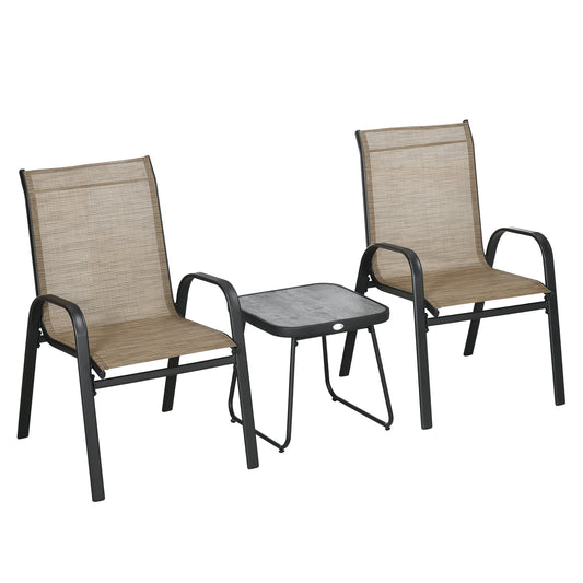 Outdoor Bistro Set of 3, 3 Piece Patio Set with Breathable Mesh Fabric, Stackable Chairs and Square Table, Brown - Gallery Canada