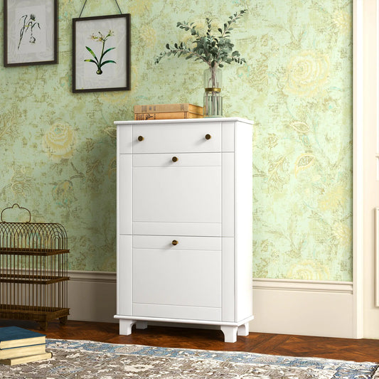 Slim Shoe Storage, 2 Flip Drawers, Adjustable Shelves, 8 Pair, White Shoe Storage Cabinets & Racks White at Gallery Canada