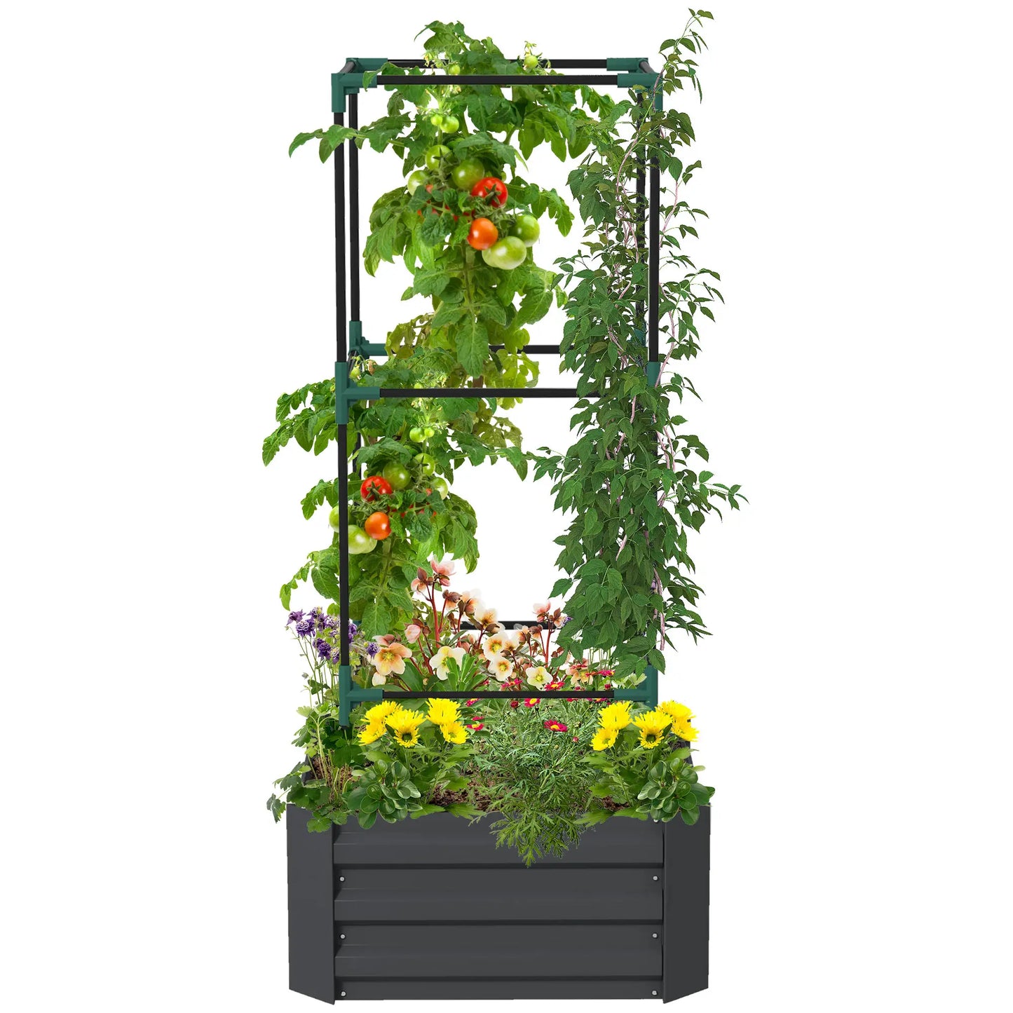 Galvanized Planter Box, Raised Garden Bed with Trellis, Grey Galvanized Planter Boxes at Gallery Canada