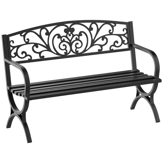 50" 2-Seater Garden Bench, Cast Iron Loveseat, Black Outdoor Benches Black at Gallery Canada