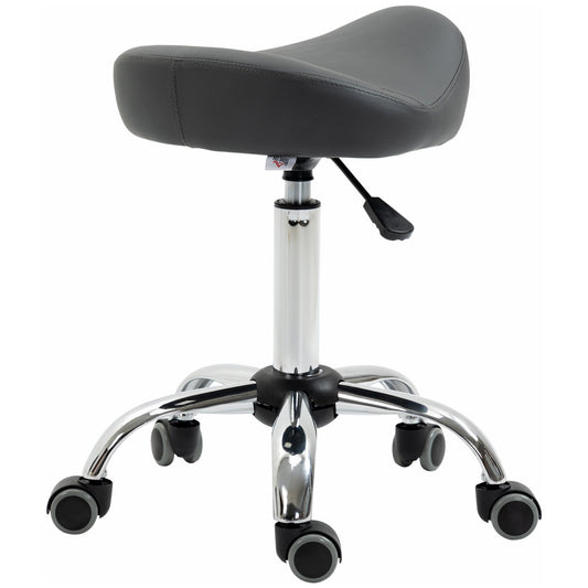 Saddle Stool, Height Adjustable Rolling Salon Chair with PU Leather for Massage, Spa, Clinic, Beauty and Tattoo, Grey - Gallery Canada