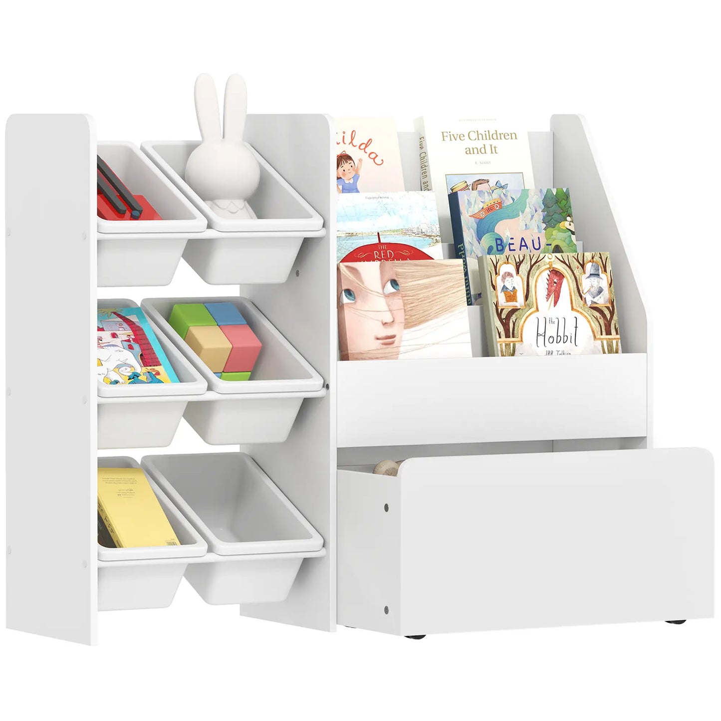 Kids Bookshelf Toy Storage, 3 Tier Bookcase 6 Removable Bins, White Baby & Kids Storage at Gallery Canada