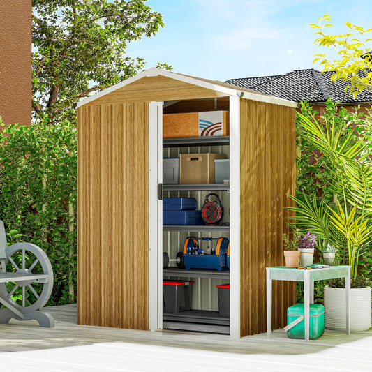 4.5 x 3ft Metal Garden Shed, Waterproof Outdoor Storage, Lockable Door Sheds Wood Grain at Gallery Canada