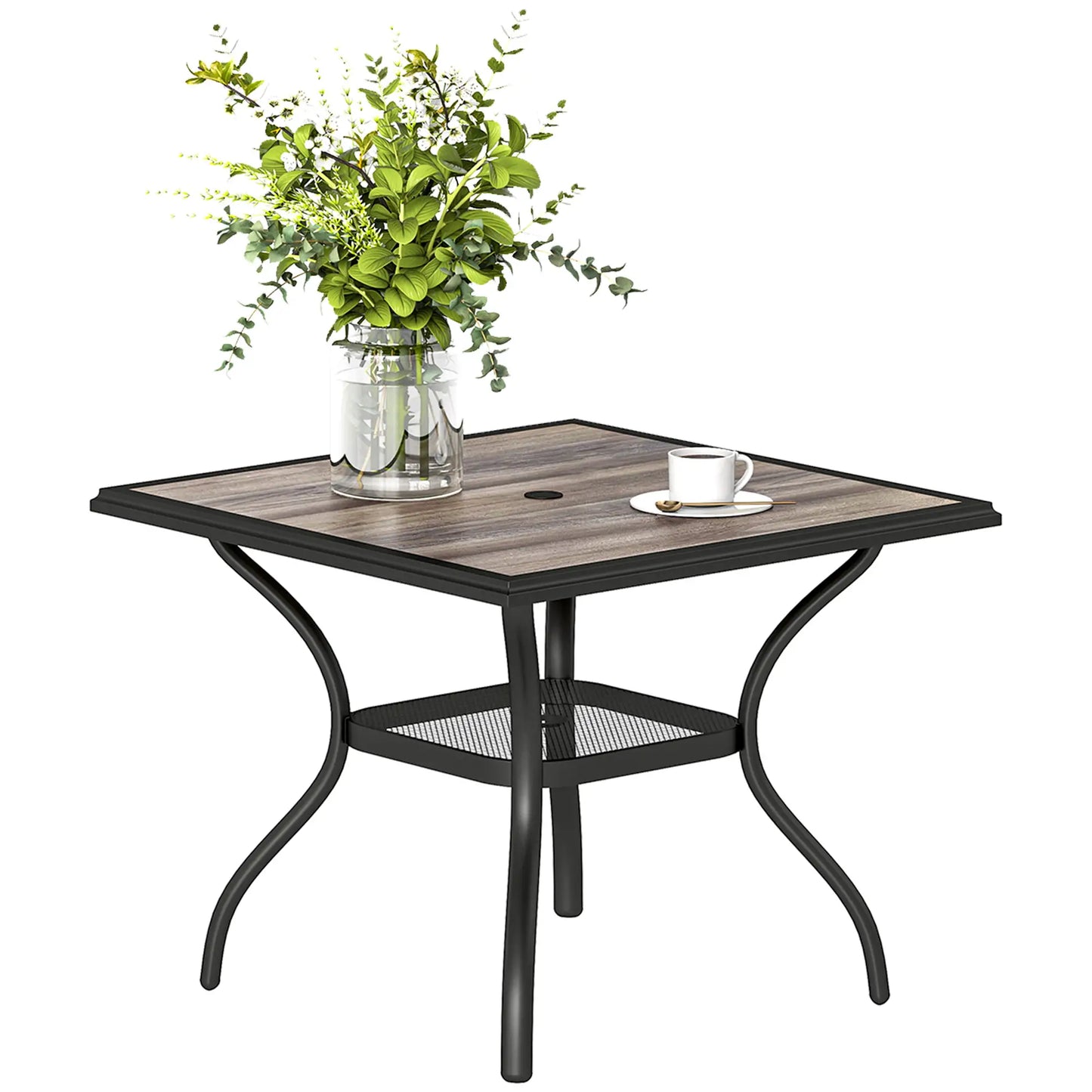 Square Outdoor Dining Table For 4, With Umbrella Hole And Shelf, Grey Patio Dining Tables at Gallery Canada