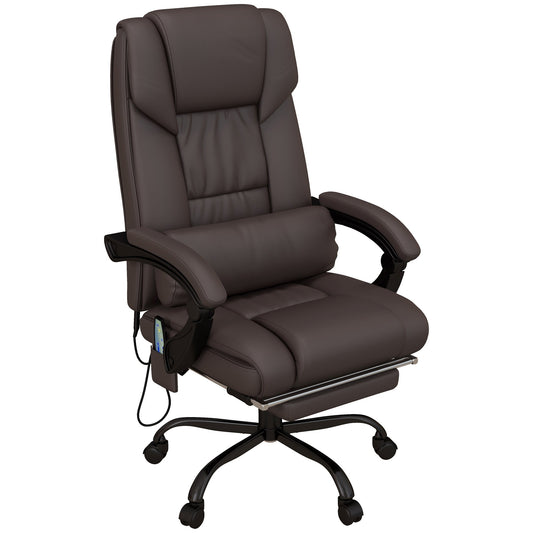 6-Point Vibration Massage Chair, Height Adjustable Reclining Computer Chair with Retractable Footrest, Brown - Gallery Canada