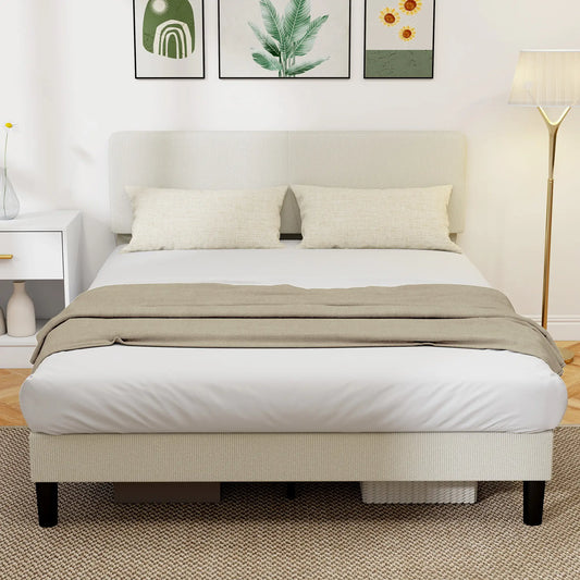 Queen Size Bed Frame, Adjustable Upholstered Headboard, Wood Slat Support, Light Grey Bed Frames Light Grey at Gallery Canada